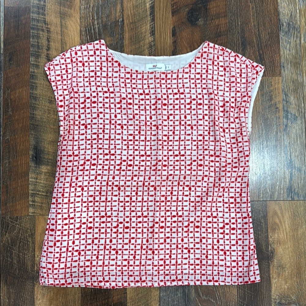 Vineyard Vines Red & White Silk Blouse